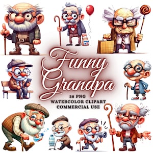 Lot de 38 cliparts grand-père drôle, clipart père drôle, mignon grand-père PNG Bundle, lot de cliparts drôle, personnes âgées drôles, vieillards drôles