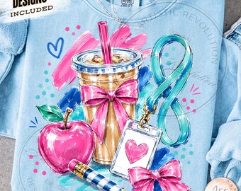 Coquette Teacher PNG, Apple Bow Sublimation Graphic (Digital Download)
