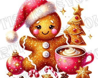 Santa Gingerbread Man Png Christmas Gingerbread Man Clipart Glitter Gingerbread Man Png Cute Coffee Christmas Clipart Festive Cookie Png