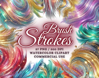 57 Watercolor Brush Strokes Clipart Bundle, Paint Brush Stroke Png, Abstract Brush Strokes, Watercolor Splashes Clipart Bundle, Texture Png