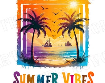 Brushstroke Summer Vibes PNG Design, Trendy Summer Time PNG Files Beach Scene Sublimation PNG, Shirt Png Popular Digital Download Summer Png