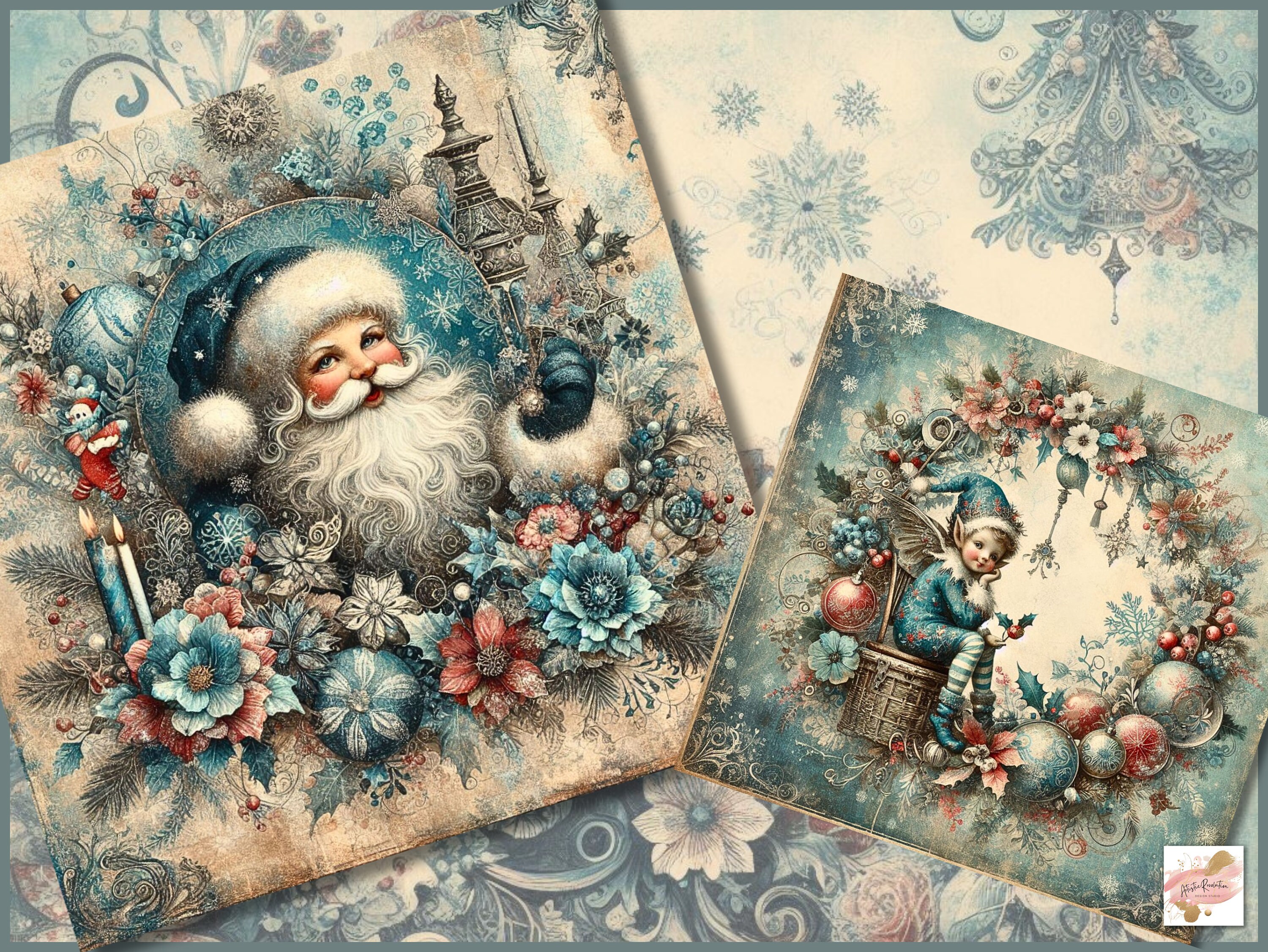 Blue Vintage Christmas Junk Journal Kit Printable Journal Pages, Mixed ...