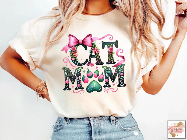 Retro Floral Cat Mom Png, Coquette Bow Cat Mom Png, Mama Mom File ...