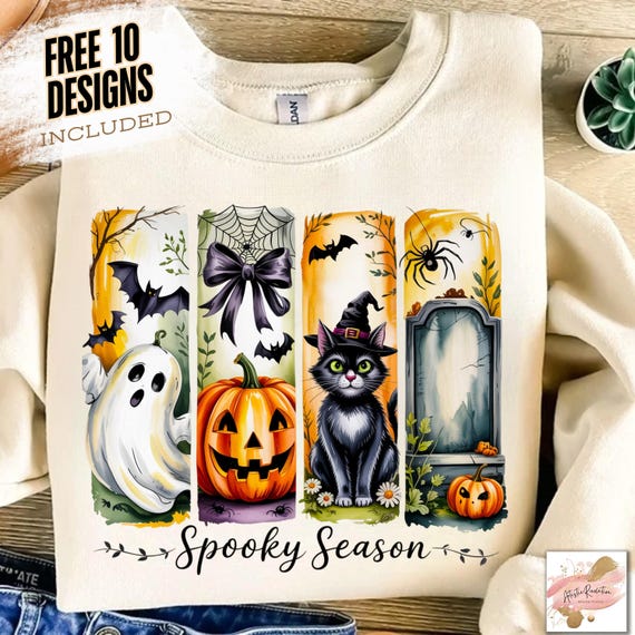 Spooky Season Png, Vintage Halloween Ghost Png, Coquette Fall Pumpkin Shirt Design, Halloween Brushstroke Sublimation, Witchy Vibes Png