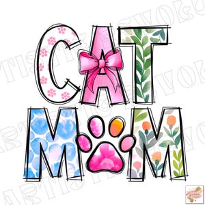 Floral rétro maman chat, Png, coquette noeud papillon maman chat, maman maman fichier Png sublimation, amoureux des chats Png, noeud papillon, coquette florale maman Png, chien chat