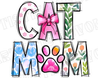 Retro Floral Cat Mom Png, Coquette Bow Cat Mom Png, Mama Mom File Sublimation Png, Cat Lover Png, Bow Png, Floral Coquette Mom Png, Dog Cat