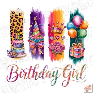Pincelada de menina de aniversário Png, Design de sublimação, Sublimação de aniversário, Png colorido, Leopardo Png, Design de camiseta, Download digital Png DTF