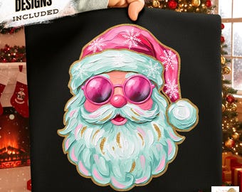 Hand-painted Retro Santa Christmas Png, Preppy Brushstroke Christmas Png Pink Vintage Christmas Santa PNG, Holiday Sublimation Shirt Design