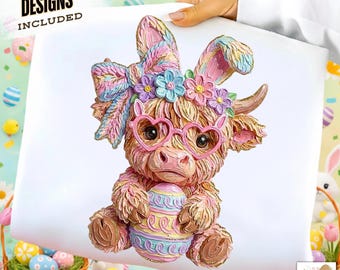 Brushstroke Easter Highland Cow Png, Brushstroke Happy Easter Png, Coquette Bow Cow Png, Preppy Easter Png Brushstroke Easter Png Easter Egg