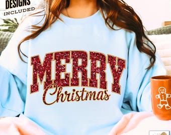 Preppy glitter vrolijk kerstfeest png, pailletten vrolijk kerstfeest png, vrolijk kerstshirt png, kerstvakantie sublimatieontwerp, digitaal png