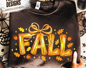 Preppy Fall PNG, Coquette Fall PNG, Brokatowe pociągnięcia pędzlem Jesień PNG Jesień PNG Przytulny jesienny projekt koszuli Święto Dziękczynienia Boho Jesienny projekt sublimacji