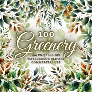 100 Aquarell botanische Clipart-Bundle, Greenery Clipart, Botanicals Clipart, Greenery Frames Png, Greenery Png, Hochzeit Greenery Png Blatt