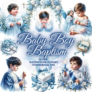 Bundle Png aquarelle baptême bébé garçon, baptême garçon PNG, première communion garçon baptême, chapelet, colombe, croix, baptême baptême clipart