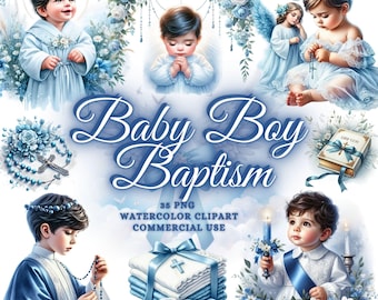 Pacchetto di immagini PNG ad acquerello per il battesimo di un bambino, battesimo di un bambino in formato PNG, battesimo della prima comunione di un bambino, rosario, colomba, croce, clipart per battesimo.