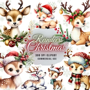Süße Weihnachten Rentier Clipart, Aquarell süße Rentier Clipart PNG, süße Weihnachten Rentier PNG, Rudolph Clipart, Santa Rentier ClipArt