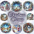 Watercolor Christmas Scenes Png Bundle, Christmas Landscapes, Christmas Clipart, Festive Christmas Png, Round Christmas Ornament Png Designs