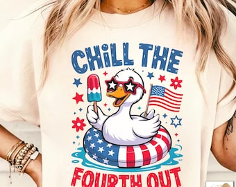 Chill the Fourth Out PNG, Funny Patriotic Goose png, 4th of July Humor png, Retro USA Vibes Independence Day Goose Summer PNG Sublimation