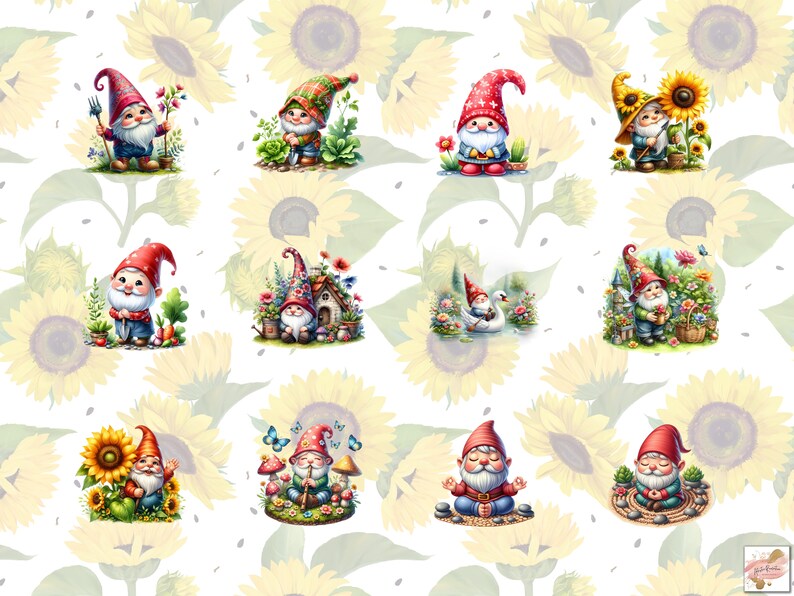 60 Cute Watercolor Garden Gnomes Clipart Bundle, Spring Garden Clipart ...