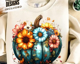 Floral Pumpkin Png, Boho Fall Pumpkin Shirt, Preppy Fall png, Retro Autumn Flowers Sublimation, Pumpkin Season Png, Boho Floral Fall png