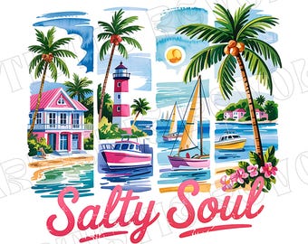 Summer Salty Soul png, Preppy Beach png, Beach vibes Brushstroke Png, Aesthetic Summer png, Trendy Summer Png, Funny Sarcastic Sublimation