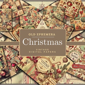 Vintage Christmas Ephemera Papers, Vintage Christmas Digital Paper Bundle, Vintage Christmas Junk Journal Papers Retro Christmas Backgrounds