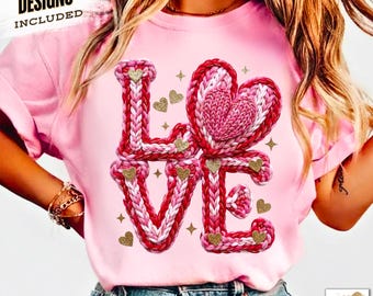 Faux Yarn Valentine Png, Knit Crochet Love Valentines Day PNG, Valentine Love Png, Coquette Valentine Heart Png,  Valentine Shirt Png