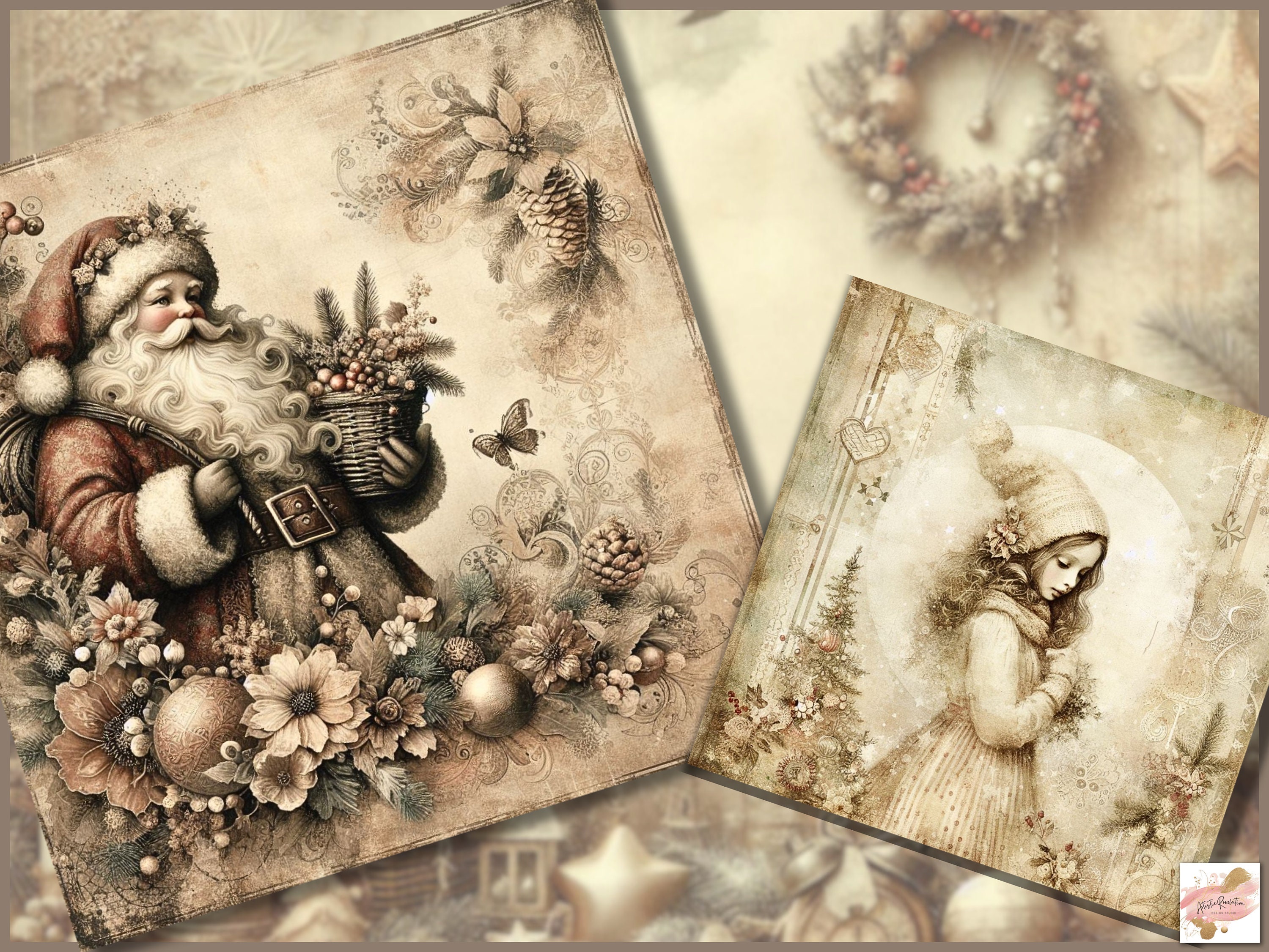Beige Vintage Christmas Junk Journal Kit Printable Journal Pages, Mixed ...