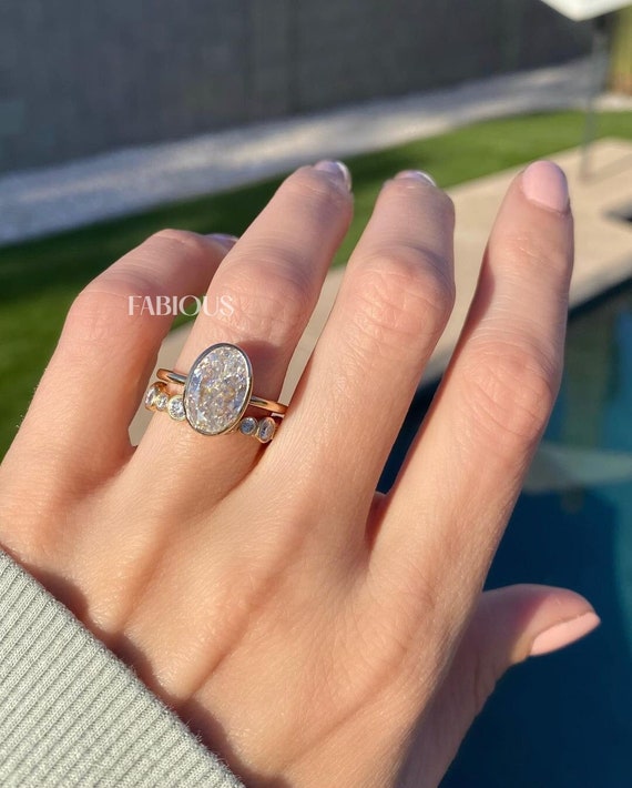 4.5CT Oval Bezel Engagement Ring Moissanite Wedding Ring Set Etsy