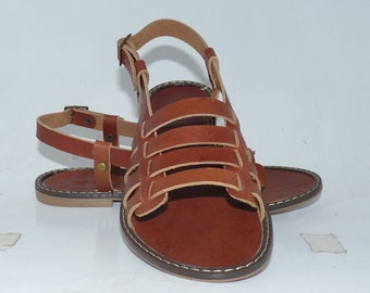 Gladiator style Vegital Red Brown leather Sandal. All Natural, women sandal, handstitch, handmade