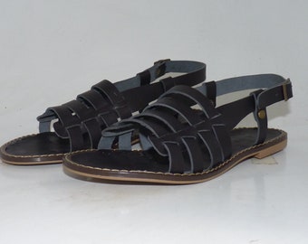 Gladiator style Vegital Black leather Sandal. All Natural, women sandal, handstitch, handmade