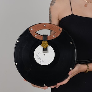 Long Play Record Vegan Bag, Recycled LP Record used. Gift for her, best nighout bag, party bag image 5