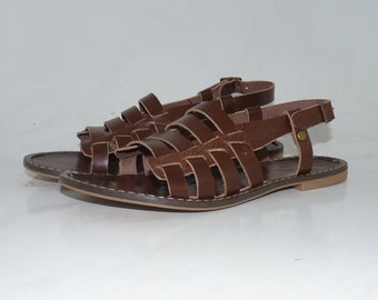 Gladiator style Vegital Dark Brown leather Sandal. All Natural, women sandal, handstitch, handmade
