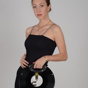 Long Play Bag with Handle and crossbody strap. Real LP Record with vegan material, party purse. Nightout bag image 2