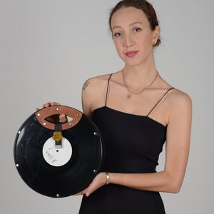 Long Play Record Vegan Bag, Recycled LP Record used. Gift for her, best nighout bag, party bag image 2