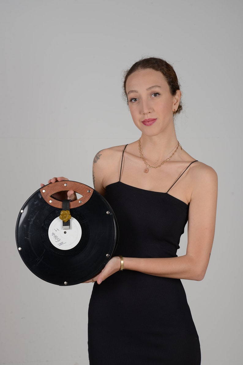 Long Play Record Vegan Bag, Recycled LP Record used. Gift for her, best nighout bag, party bag image 2