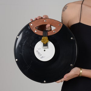 Long Play Record Vegan Bag, Recycled LP Record used. Gift for her, best nighout bag, party bag image 1