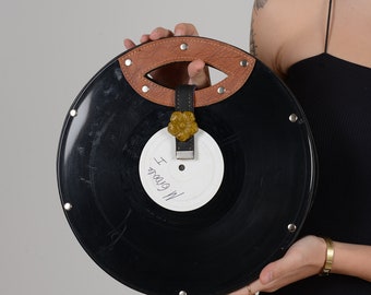 Long Play Record Vegan Bag, Recycled LP Record used. Gift for her, best nighout bag, party bag