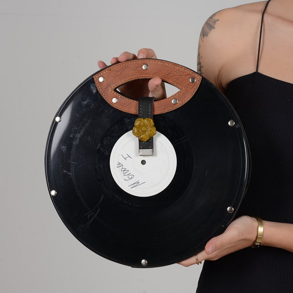 Long Play Record Vegan Bag, Recycled LP Record used. Gift for her, best nighout bag, party bag