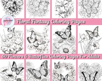 Floral Butterfly Coloring Pages: 60 Printable Art Therapy Sheets (PDF)