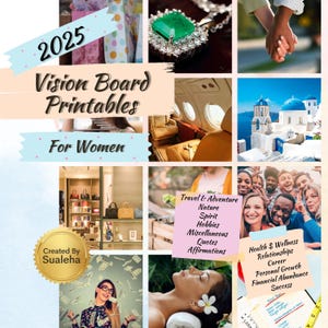 Impressions Vision Board pour femmes, sections thématiques sur la carrière, la croissance personnelle, l'abondance, le bien-être, etc. Coffret cadeau idéal pour le développement personnel