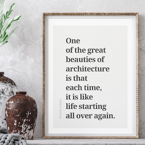 Printable Poster, Architect Quote, Renzo Piano, Inspirational Quote, Architecture, Digital file, PDF, A3, A2