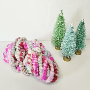 Art Yarn, Handspun Corespun Merino Wool Yarn, Bright Colors, Christmas Bunting, Tree Garland, Christmas Wrapping Supply, Handmade Yarn