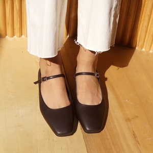 BITTER BROWN FLAT, Soft Vegan Leather Flat Shoes, Shoes with Stripe Detail, Women's Casual Flat Shoes, Gift for Her image 1