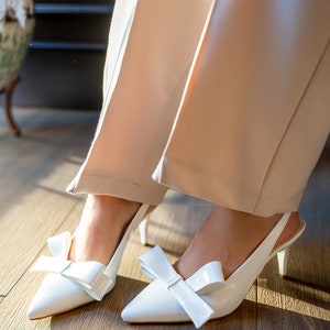 White Patent Leather Shoes, Handmade Heels, Bow-Tied Chic Heels, Ankle Strap Wedding Shoes, Valentines Day Gift, Shiny Finish Shoes, Bride image 3