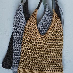 Net Bag in Black, Crochet Tote, Summer Tote Bag, Straw Mesh Bag, Handmade Shoulder bag, Natural Crochet Bag, Waxed Cotton Tote, Bohemian bag Beige