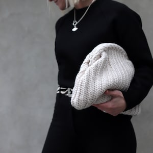 Hand Knitted Wool Bag, Hand Crochet Wool Clutch, Half Moon Bag, Brown Bag, Gray Wool Cloud Bag, Winter Bag, Christmas Gift, Teddy Bag, Fall