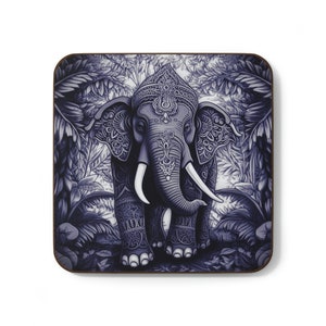 Schwarz-weißer Elefant mit Ganesh Decor AI Generiert Variante 3 Hardboard Back Coaster