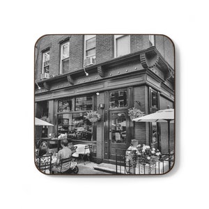 Zacks Bar Outside Black and White Hoboken NJ - Hardboard Back Coaster
