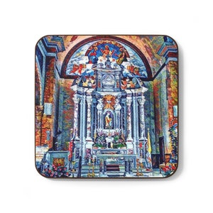 Interior of St. Ann&#39;s Church in Hoboken Painterly Mosaic- Hardboard Back Coaster