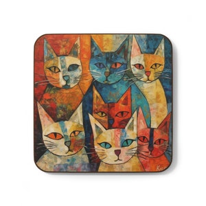 Mosaic Cats in the Style of Pablo Picasso and Paul Klee AI Generated Variant 3 Hardboard Back Coaster